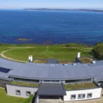 Aerial view of a meditation center located on the north coast of Ireland