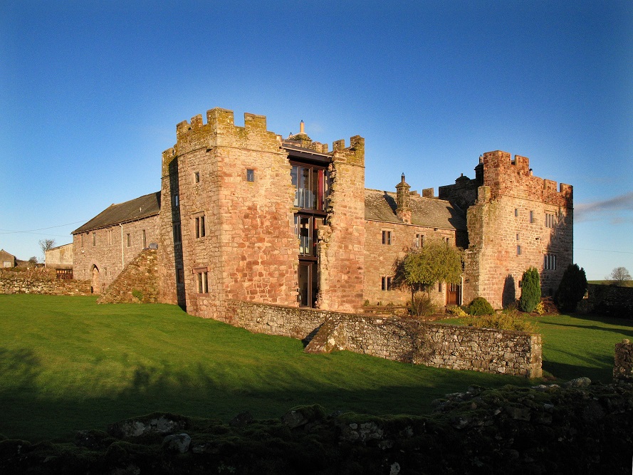 A Cumbrian castle with blue sky in the background
