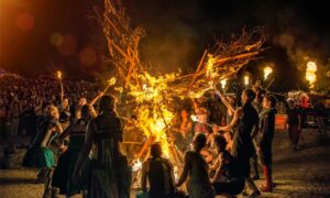 lighting a bonfire