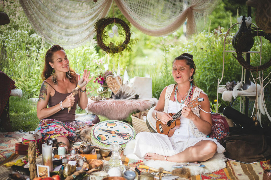 woman playing a guitar